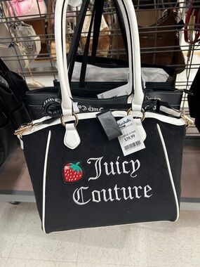 Juicy Couture Black and White Tote with Strawberry Patch + matching wallet